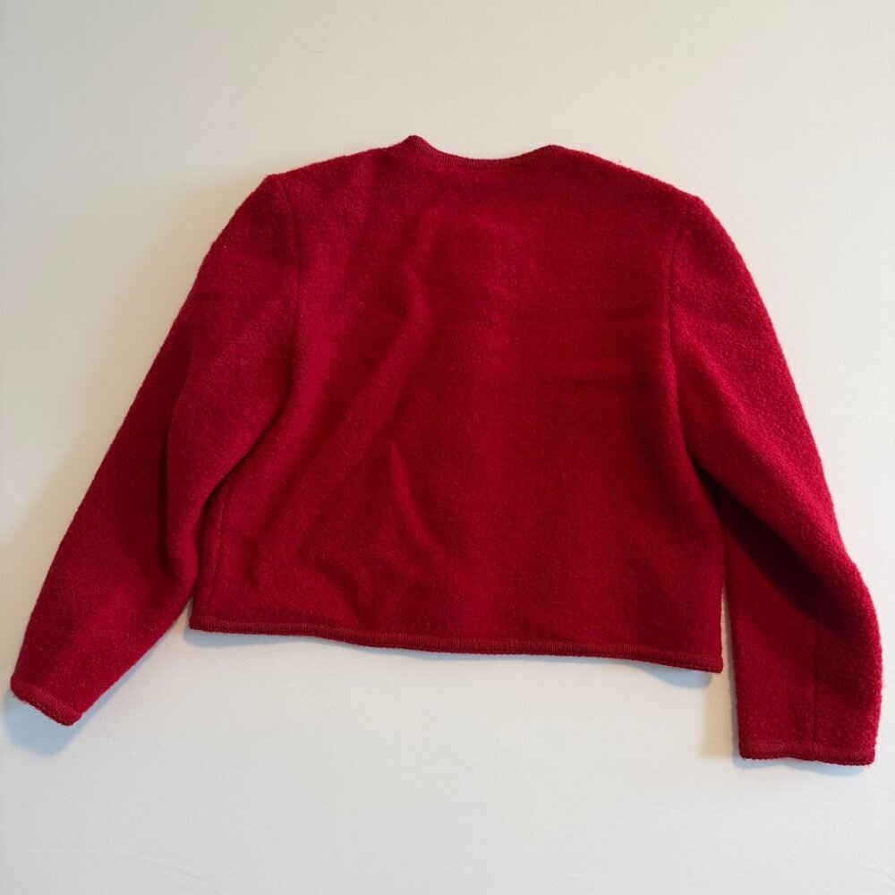 Vintage LANDS END Red 100% Boiled Wool Cardigan Sweater Jacket 14P - Picture 7 of 10